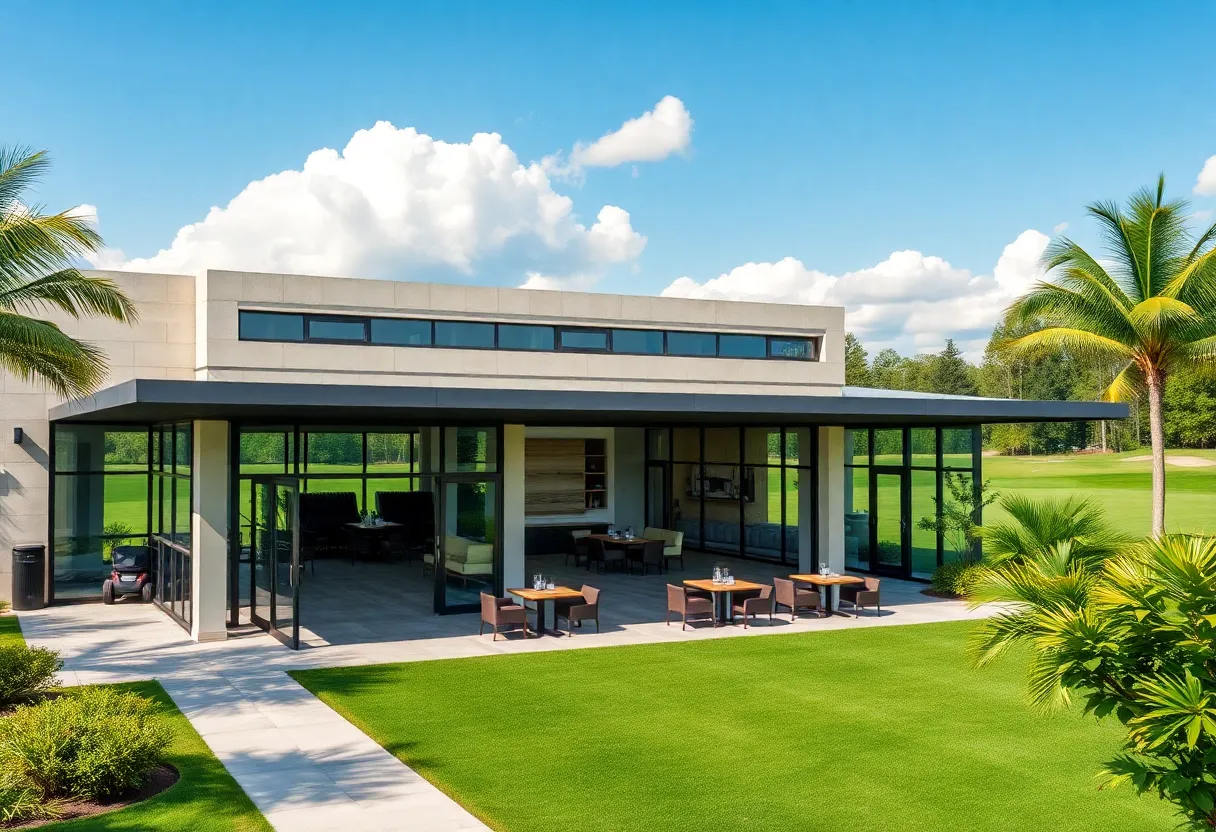 View of the luxurious Player Services Building at Augusta National