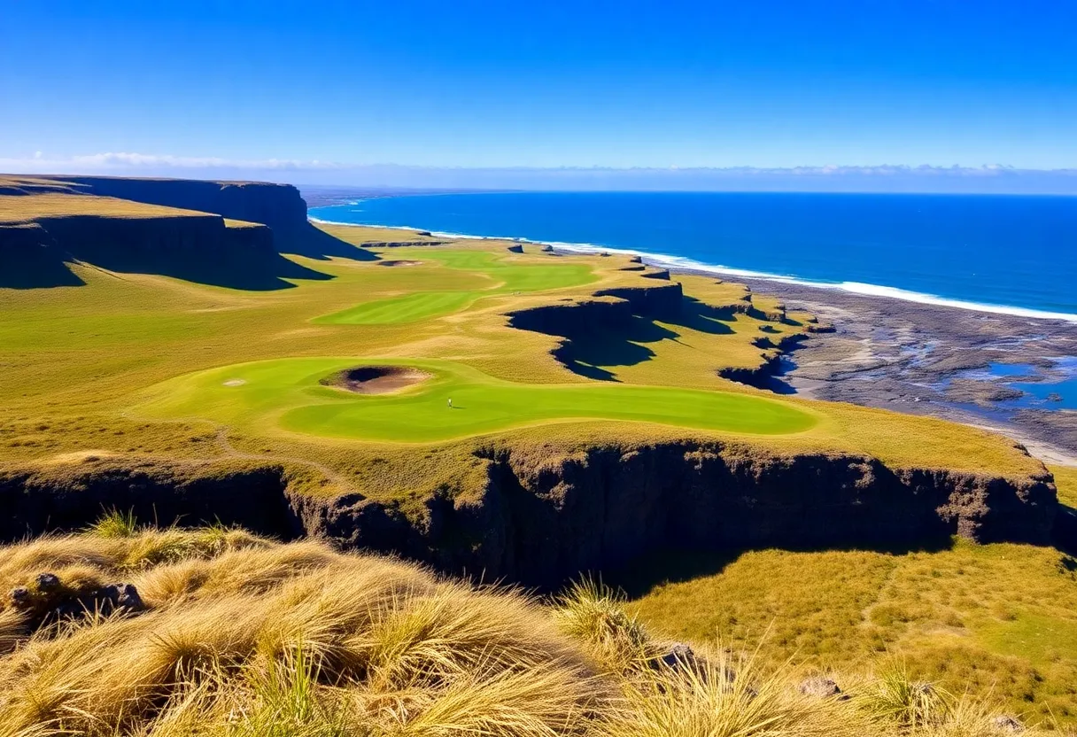 18 holes at Brautarholt Golf Course with ocean views