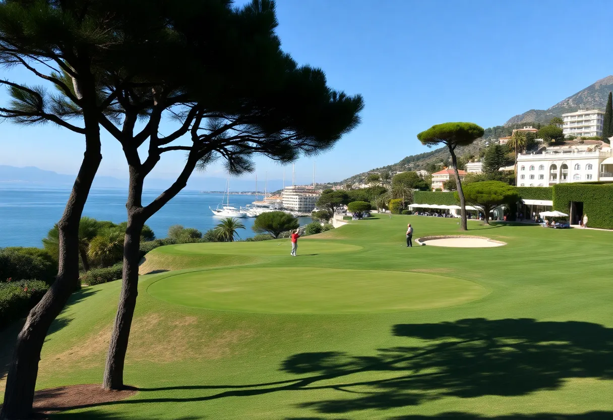 Golfers enjoying a sunny day at a golf course in Cannes, France.