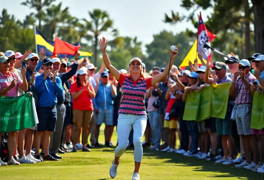 Golfer celebrating victory on the course