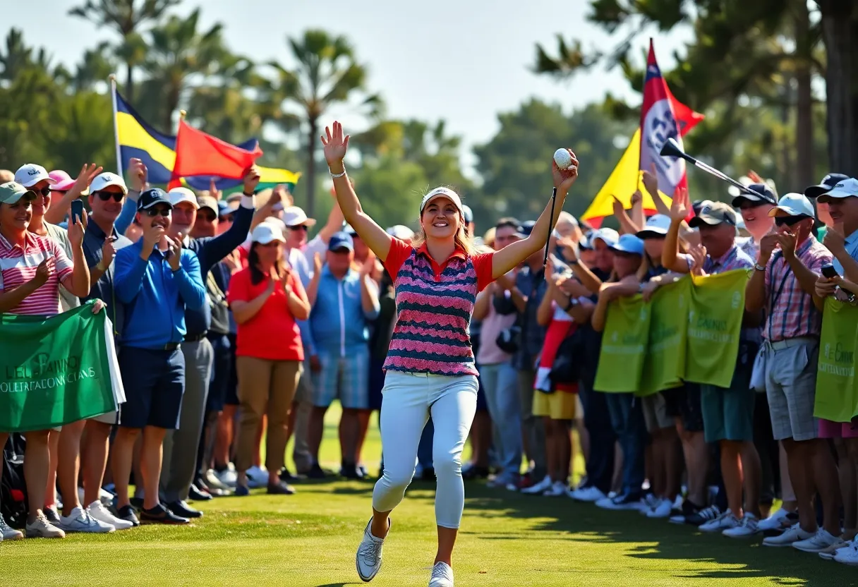 Golfer celebrating victory on the course