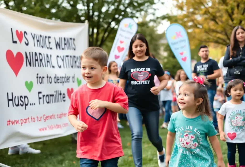 Families supporting awareness for Batten disease during a community event.