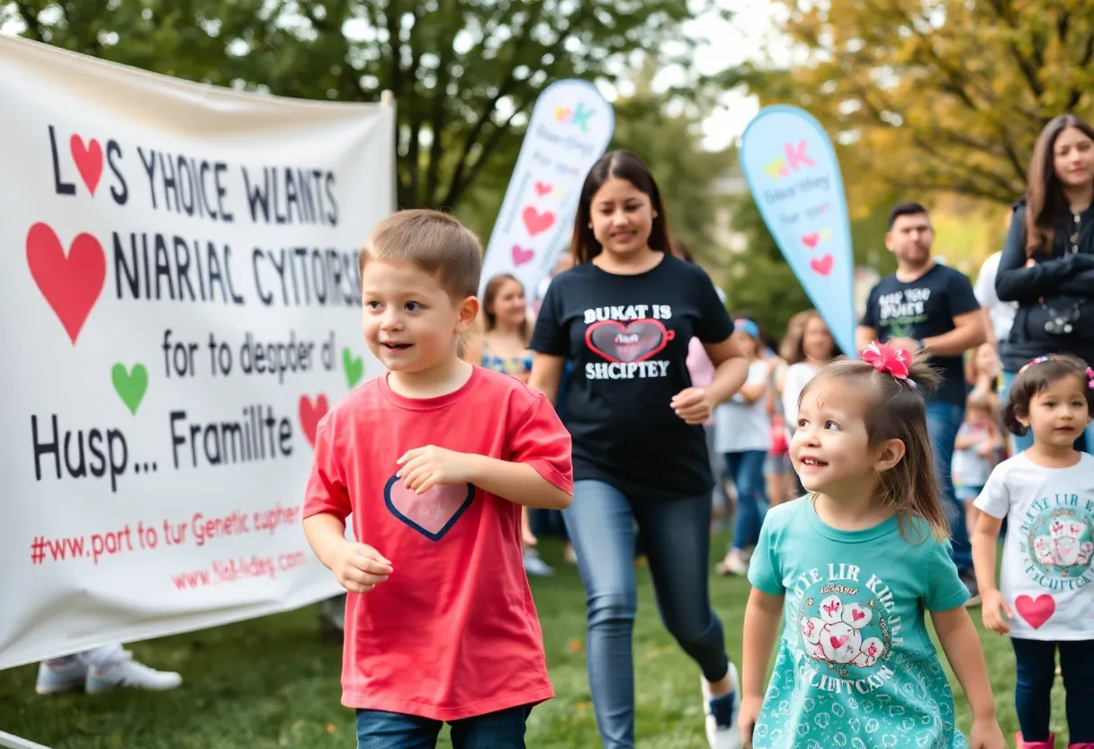Families supporting awareness for Batten disease during a community event.