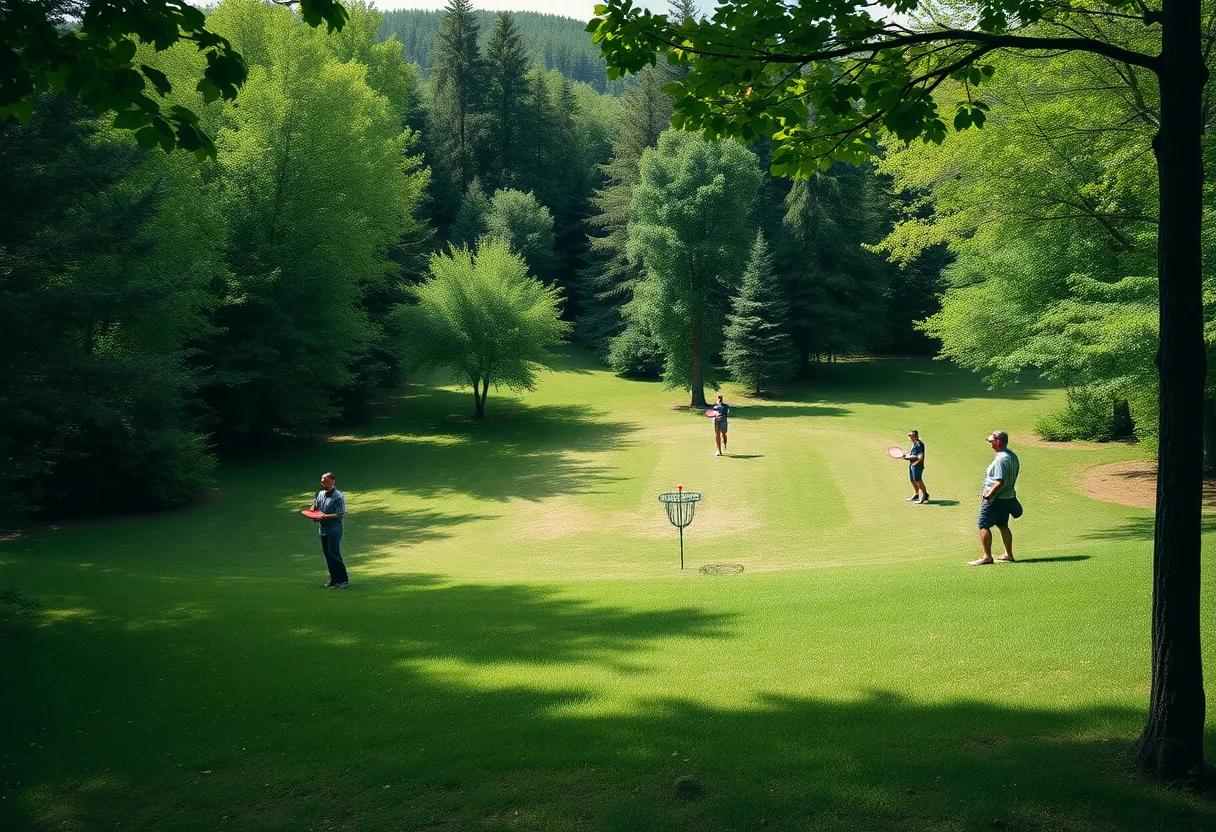 Players enjoying disc golf on a beautiful course in Connecticut.