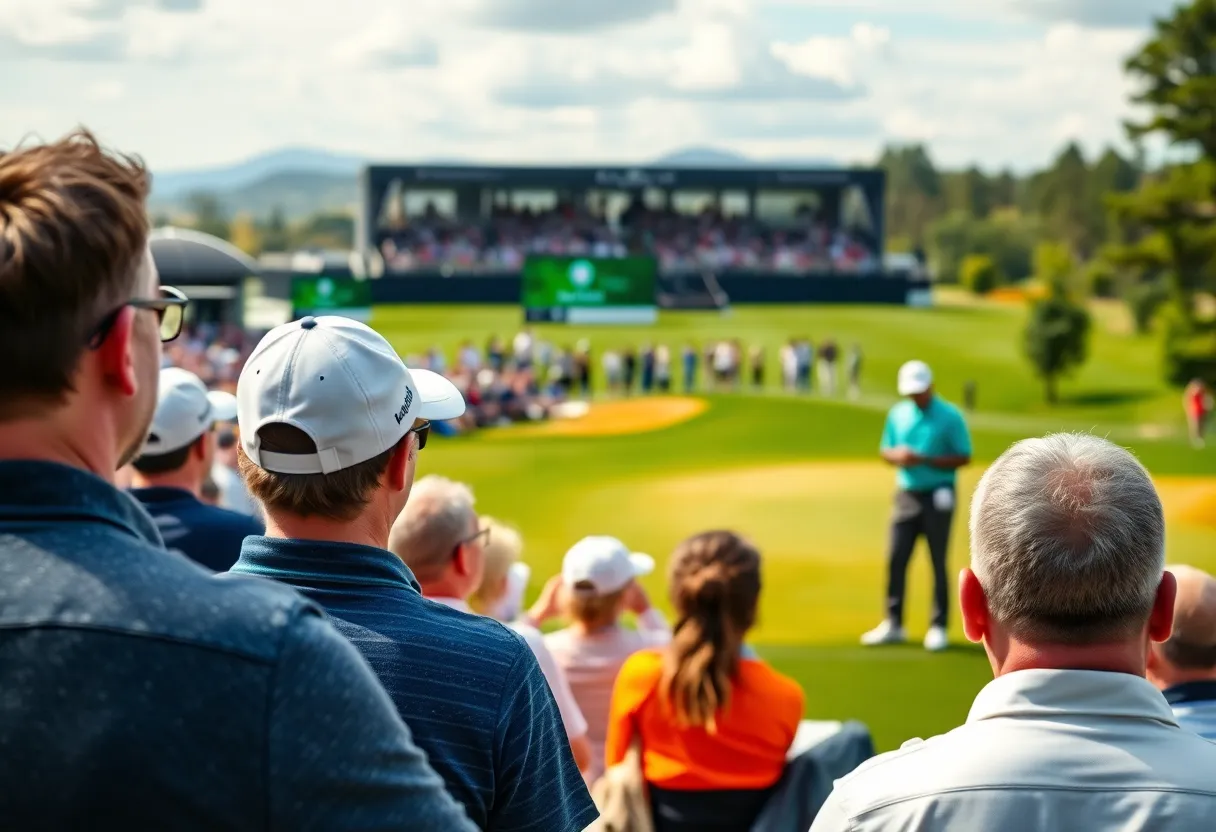 Visual representation of the DP World Tour and SBK partnership at a golf tournament