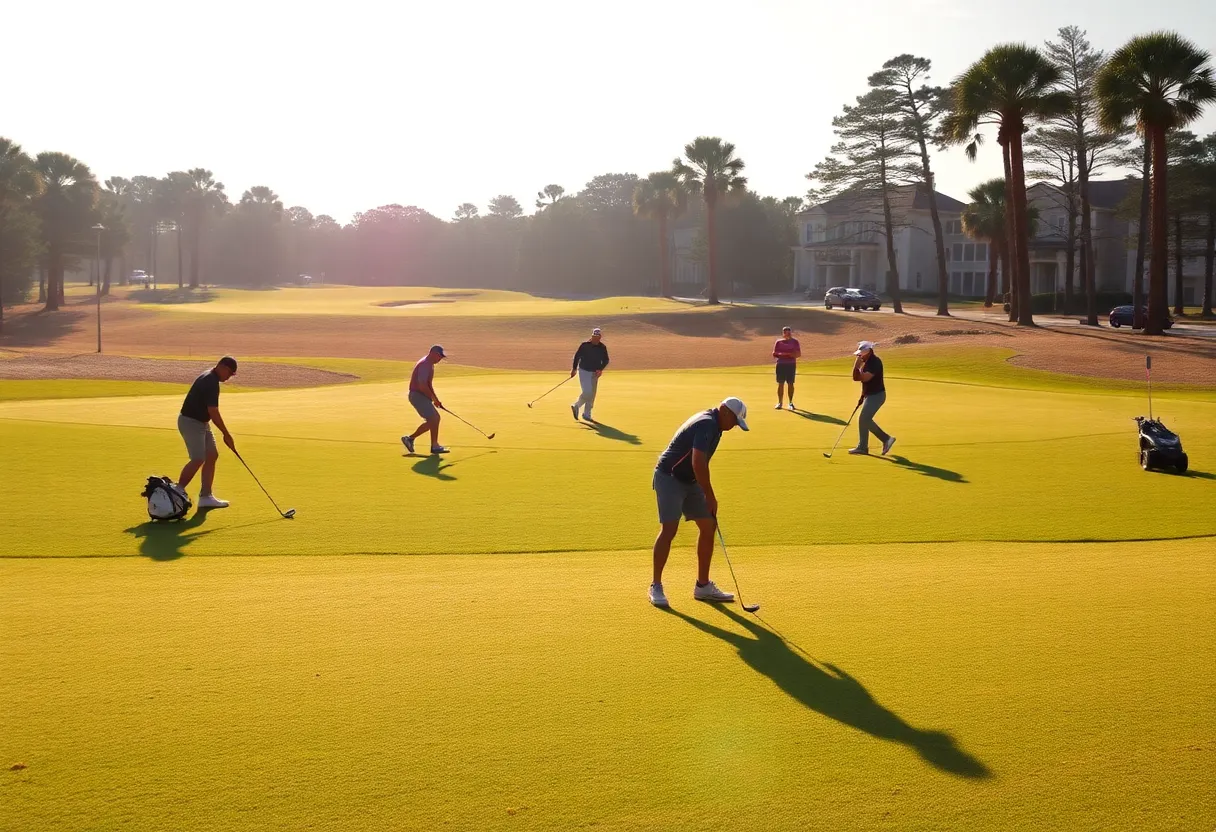 East Carolina University Men's Golf Team preparing for tournament at Myrtle Beach.
