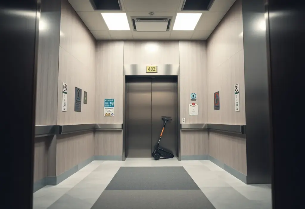 Empty elevator shaft with caution tape