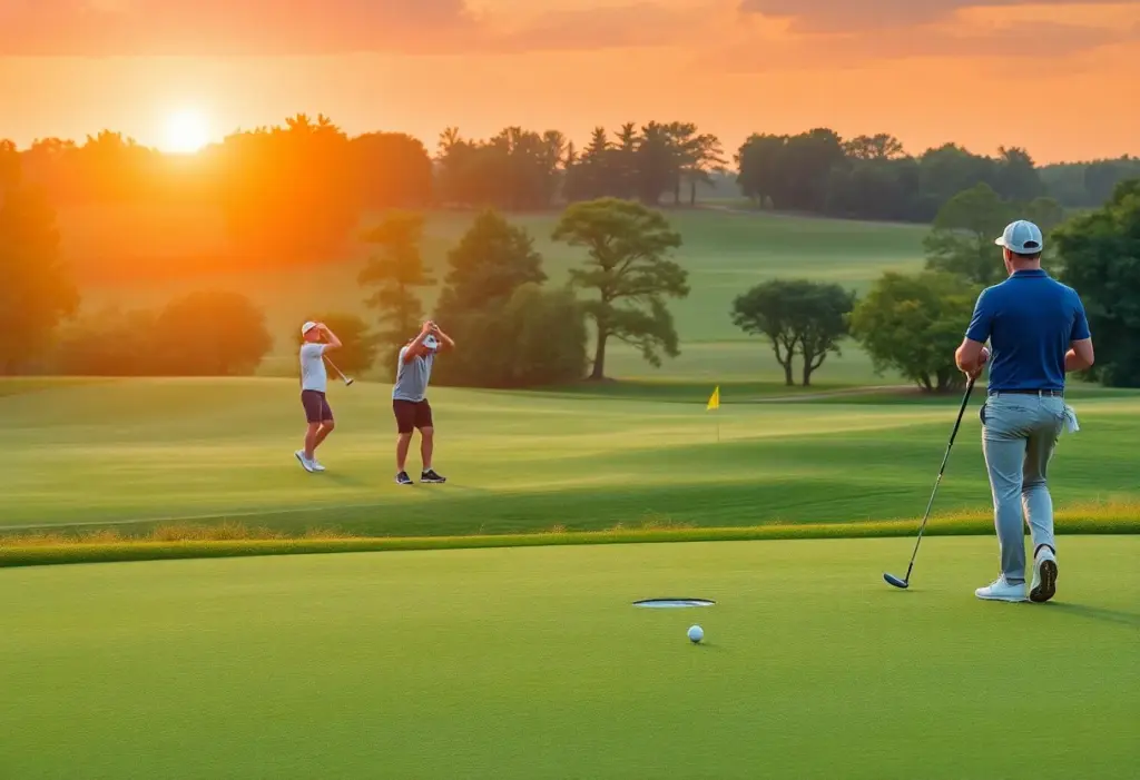 Golfers competing on a scenic golf course