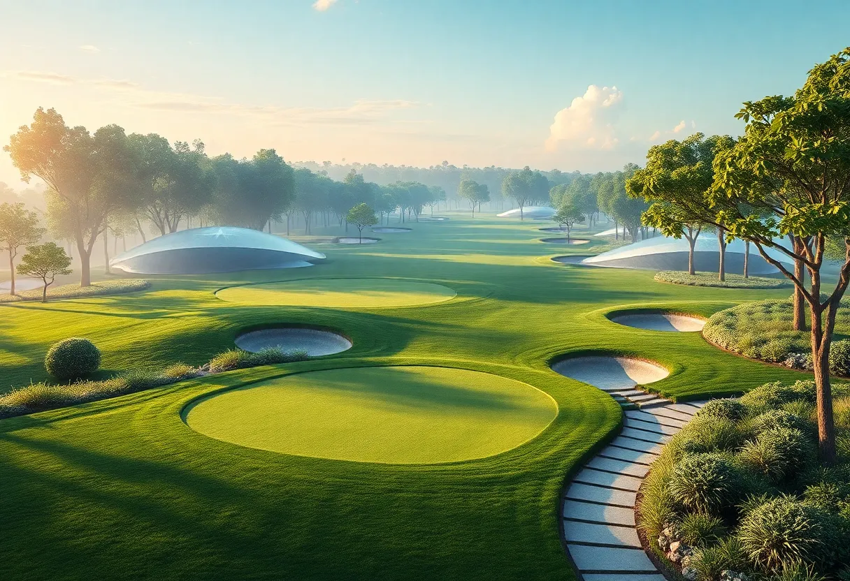 Futuristic golf course with technology elements