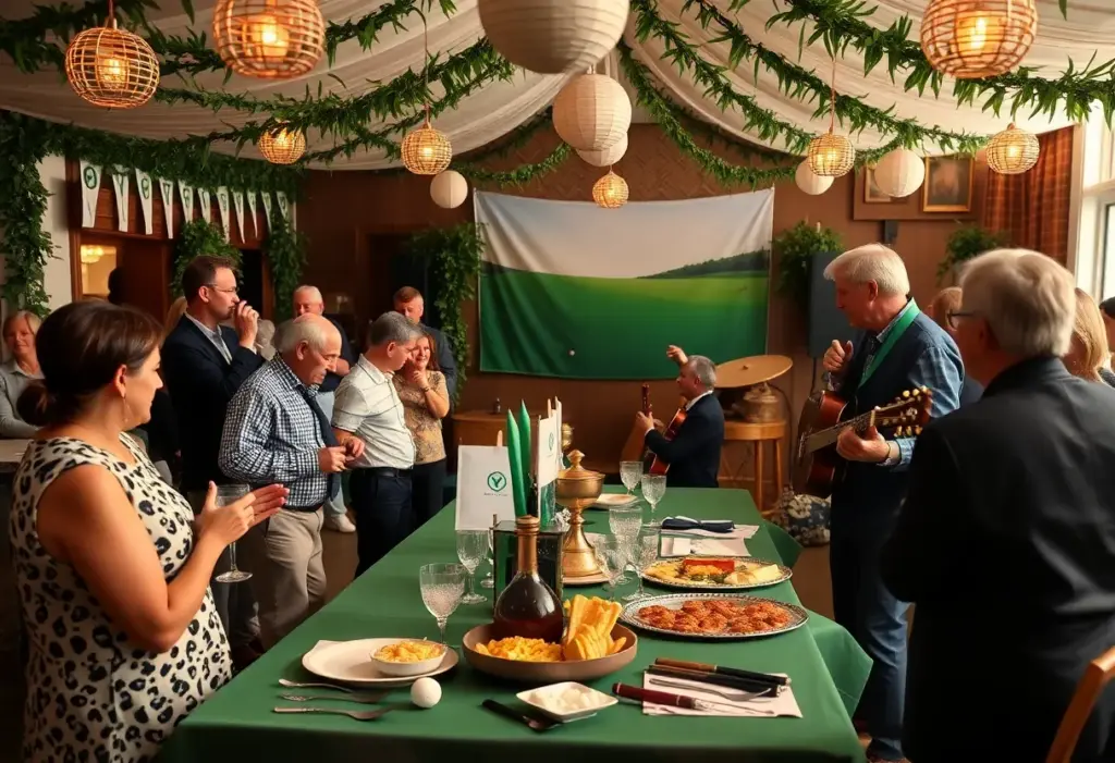 Delightful scene of a golf celebration honoring a legendary player.