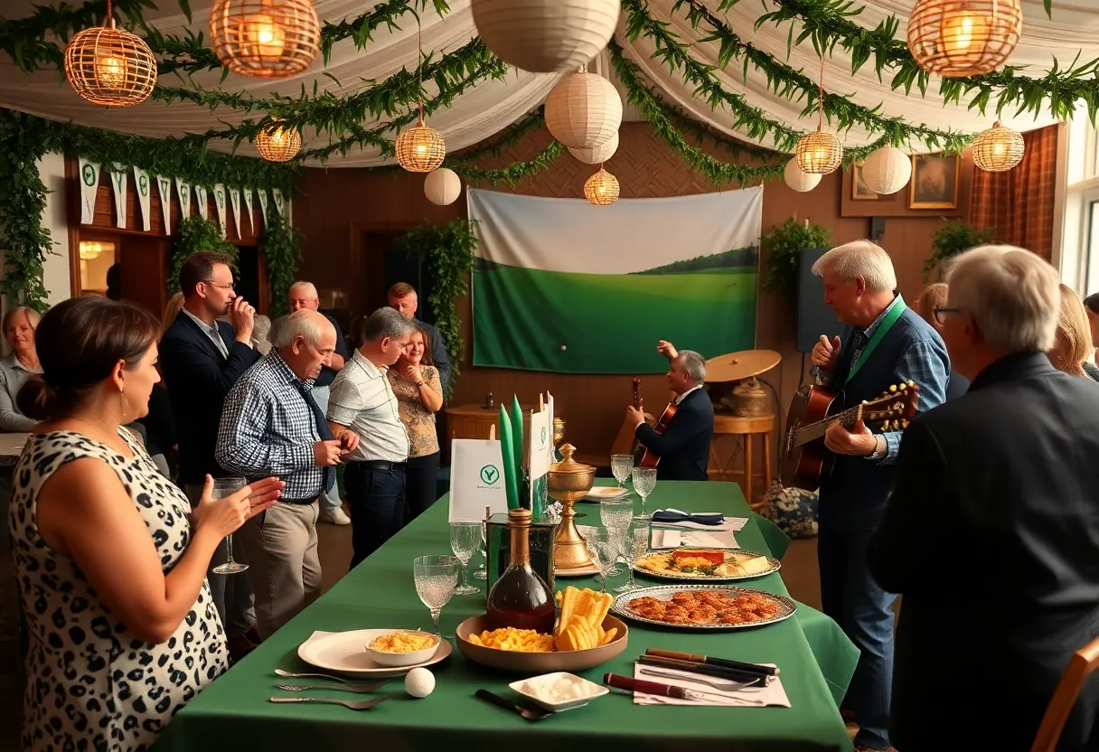 Delightful scene of a golf celebration honoring a legendary player.