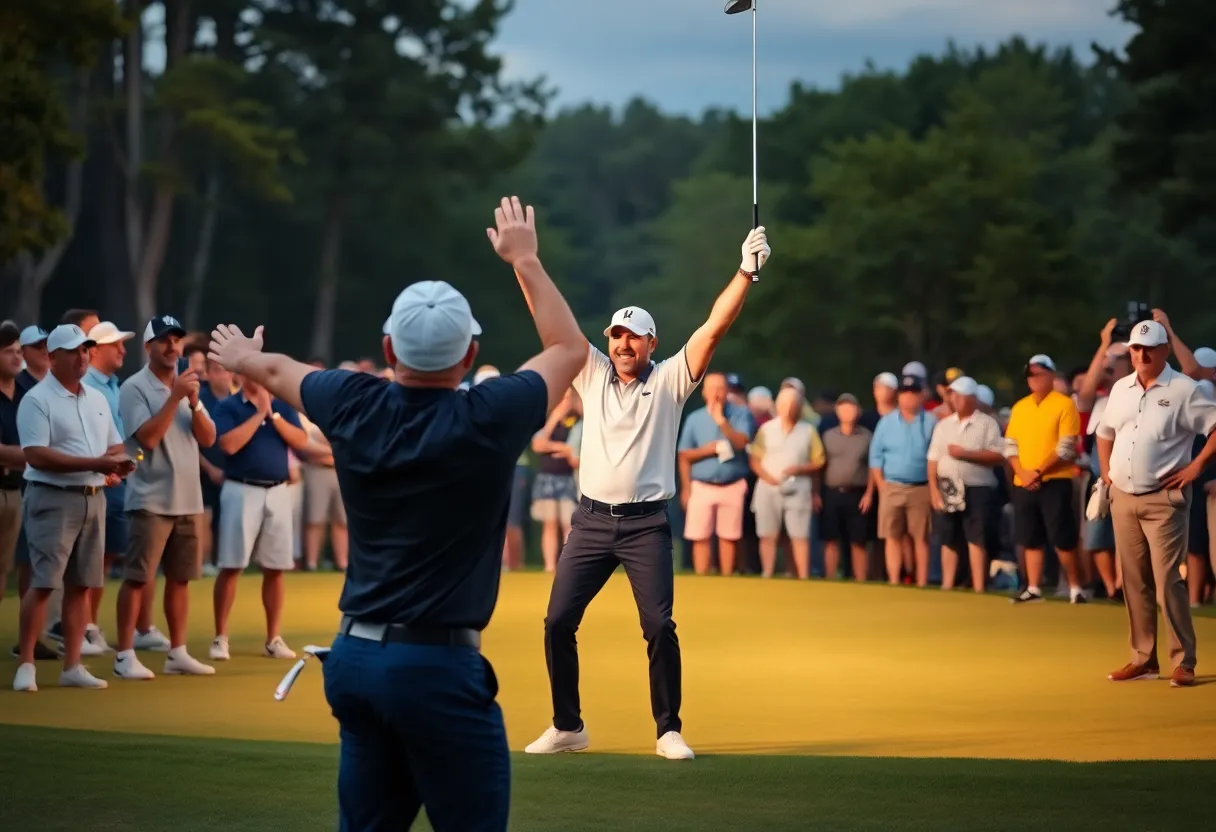 Celebration on the golf course after Houston Open victory