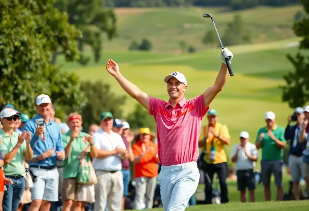 Golf course with a golfer celebrating a win at the Houston Open
