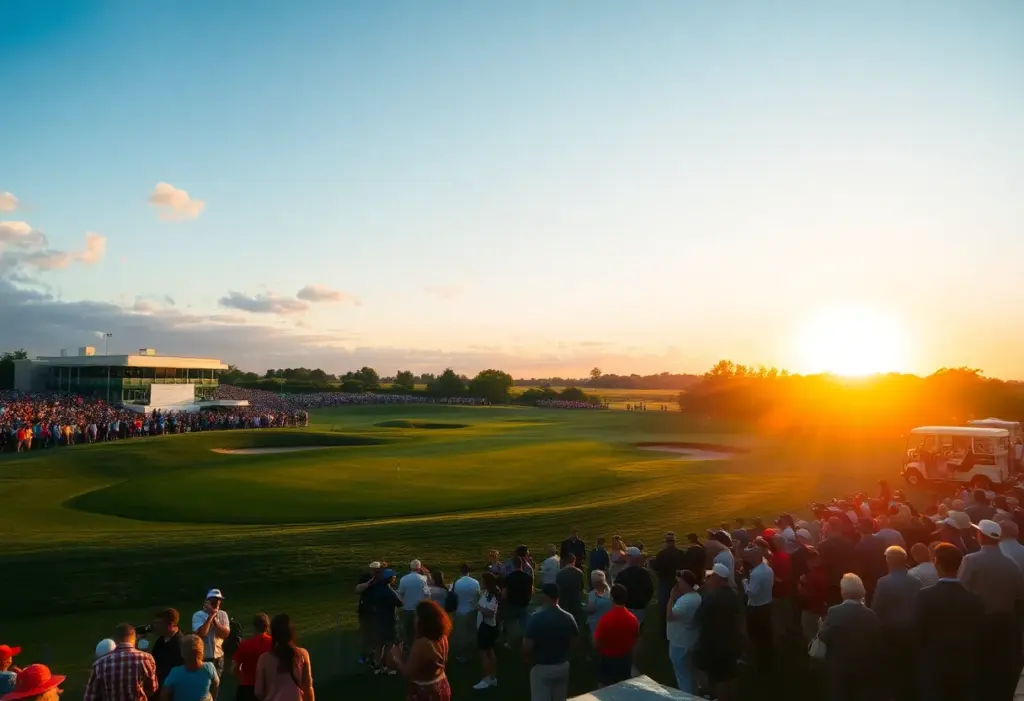 Crowd cheering for a golfer during a tournament