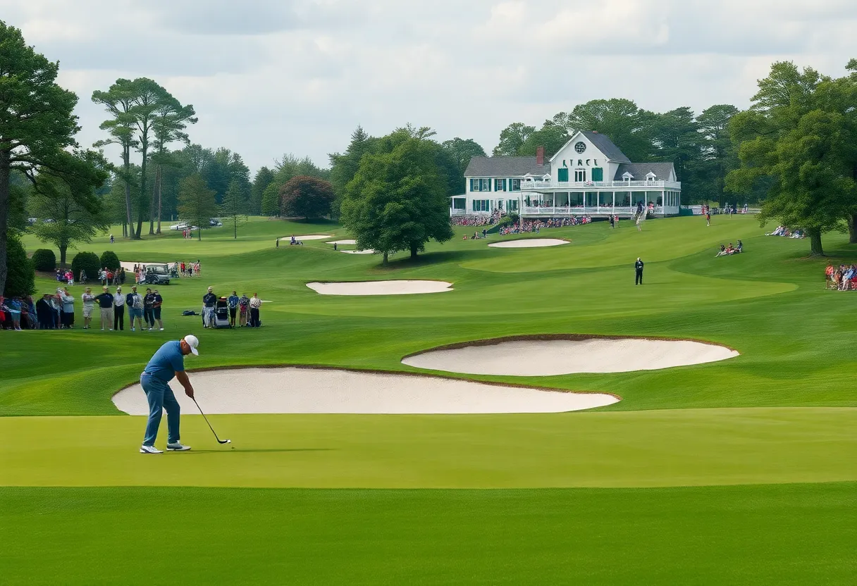 Players competing on a lush golf course