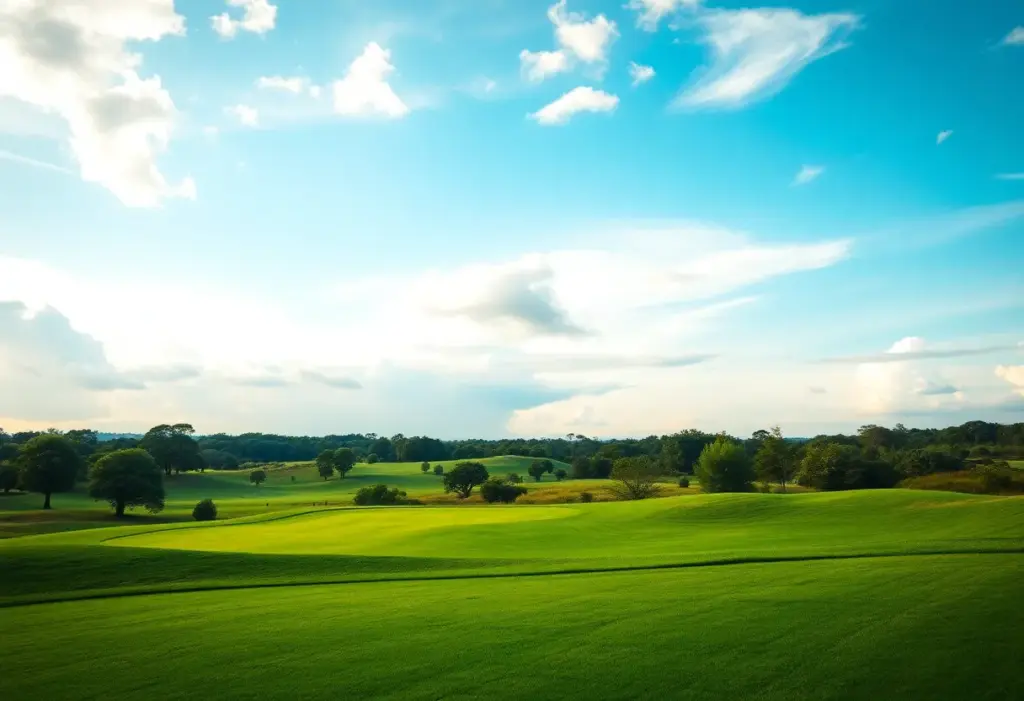 Beautiful landscape of a golf course with lush greens and blue skies