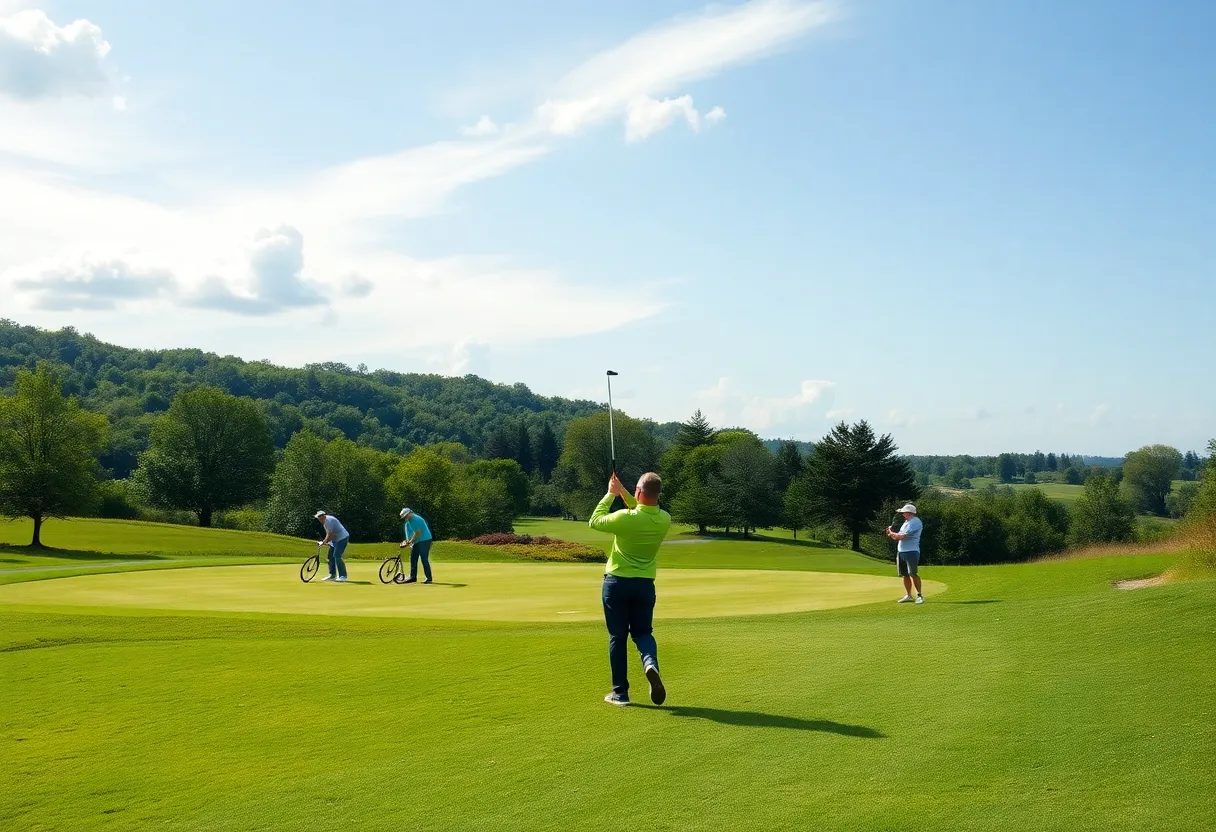 Enthusiastic golfers playing on a lush golf course