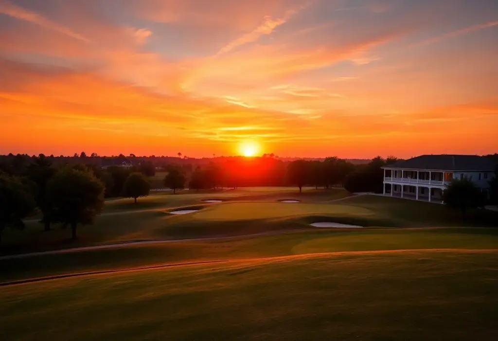 Sunset over a luxurious golf course
