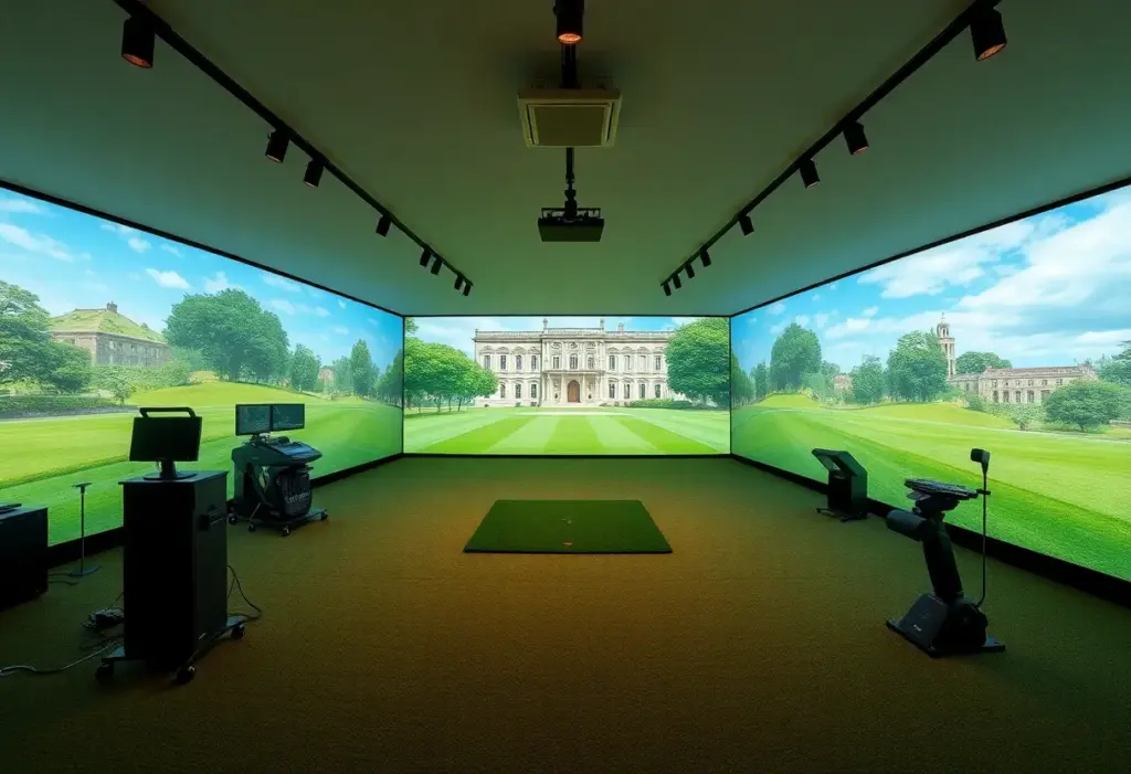 Interior view of the new golf simulator school in Shrewsbury with golf simulators