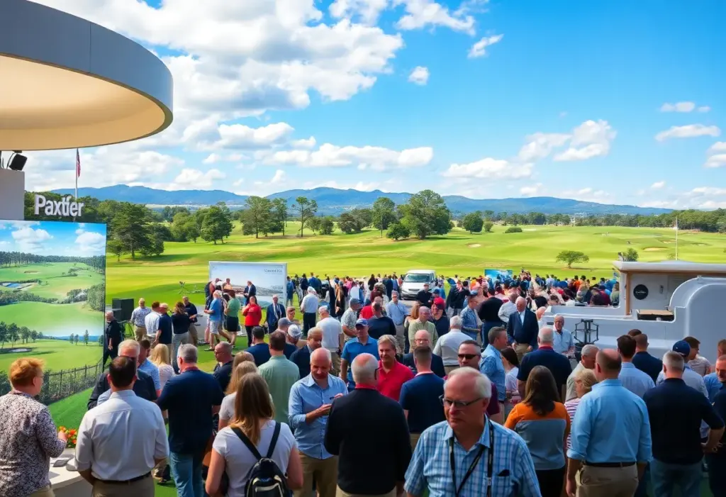 Attendees at the golf tourism convention networking and discussing opportunities.