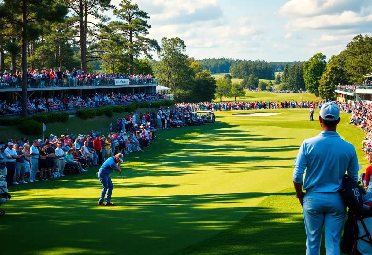 Golf players in action during a tournament