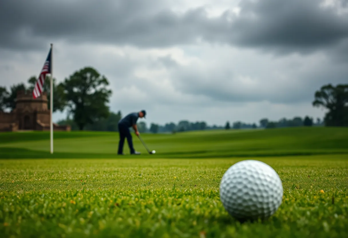 Golf course with a military backdrop