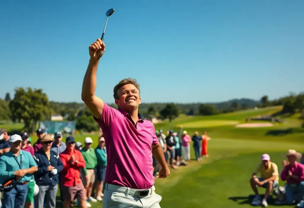 Golfer celebrating a victory at a championship event