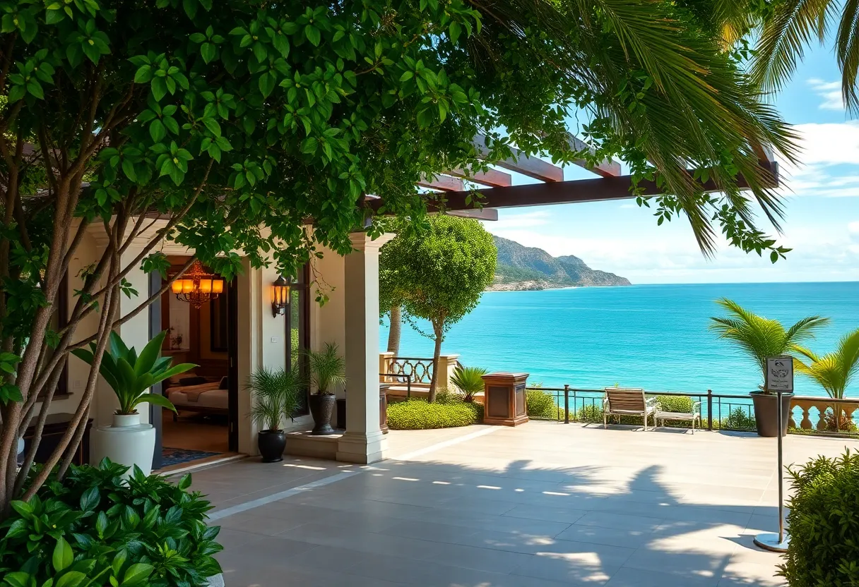 Exterior view of Hoiana Hotel & Suites with coastal scenery