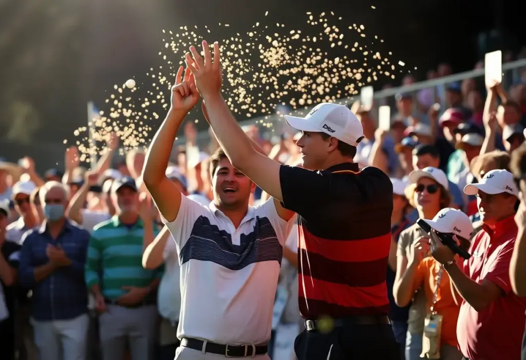 Fans celebrating at the Houston Open golf tournament.