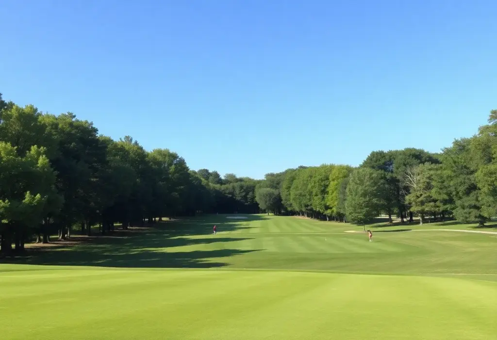 Scenic view of a golf course in Indiana with players on the course.
