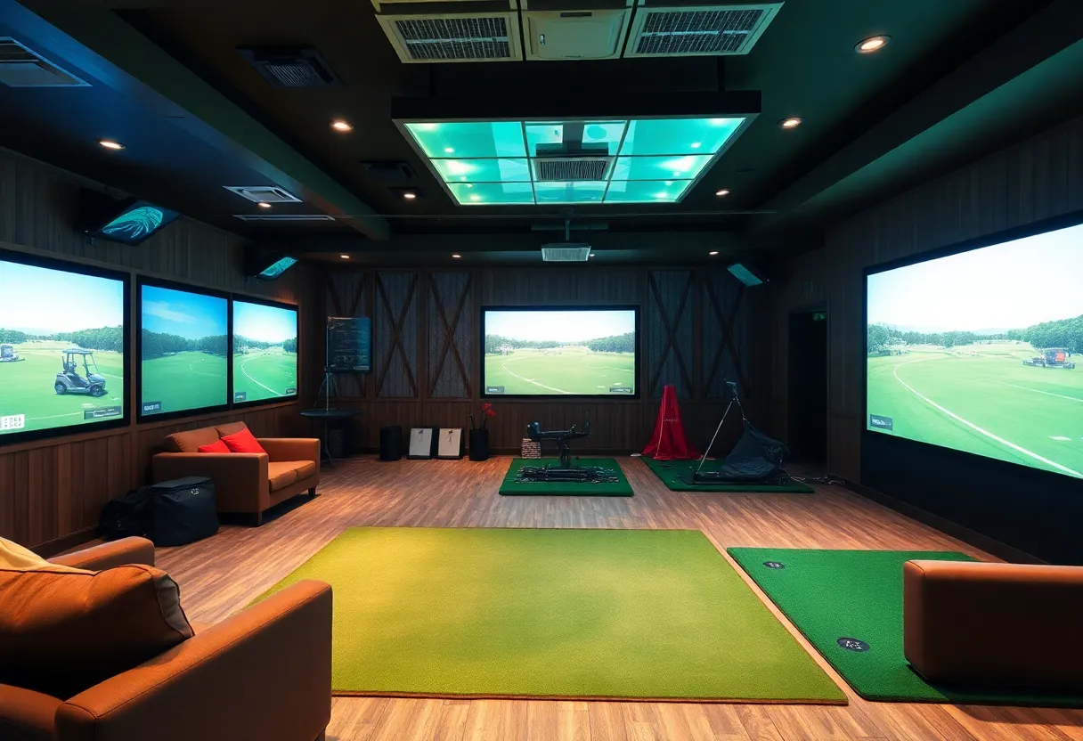 Indoor golf bay with simulators at Future Country Club
