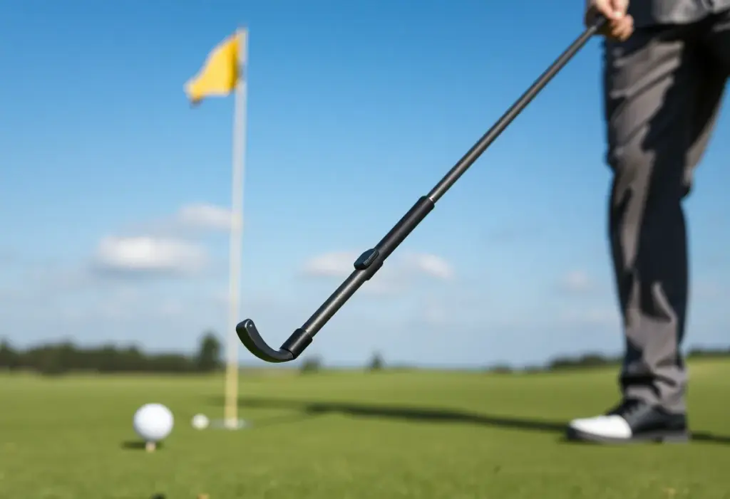 Innovative golf alignment stick displayed on a golf course