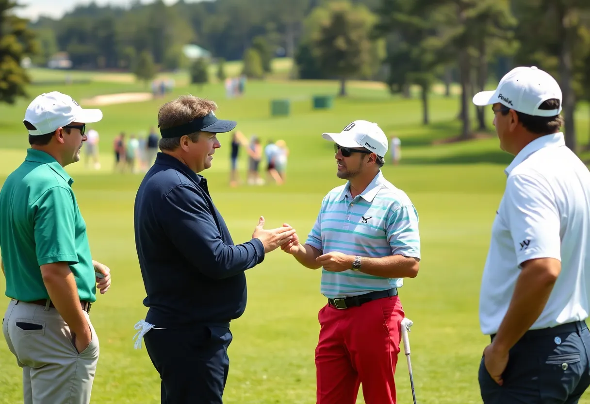 Golf analysts sharing insights on a lush golf course
