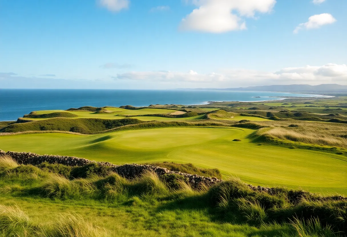 Visual representation of a new golf course planned in Kintyre, showcasing beautiful coastal views.