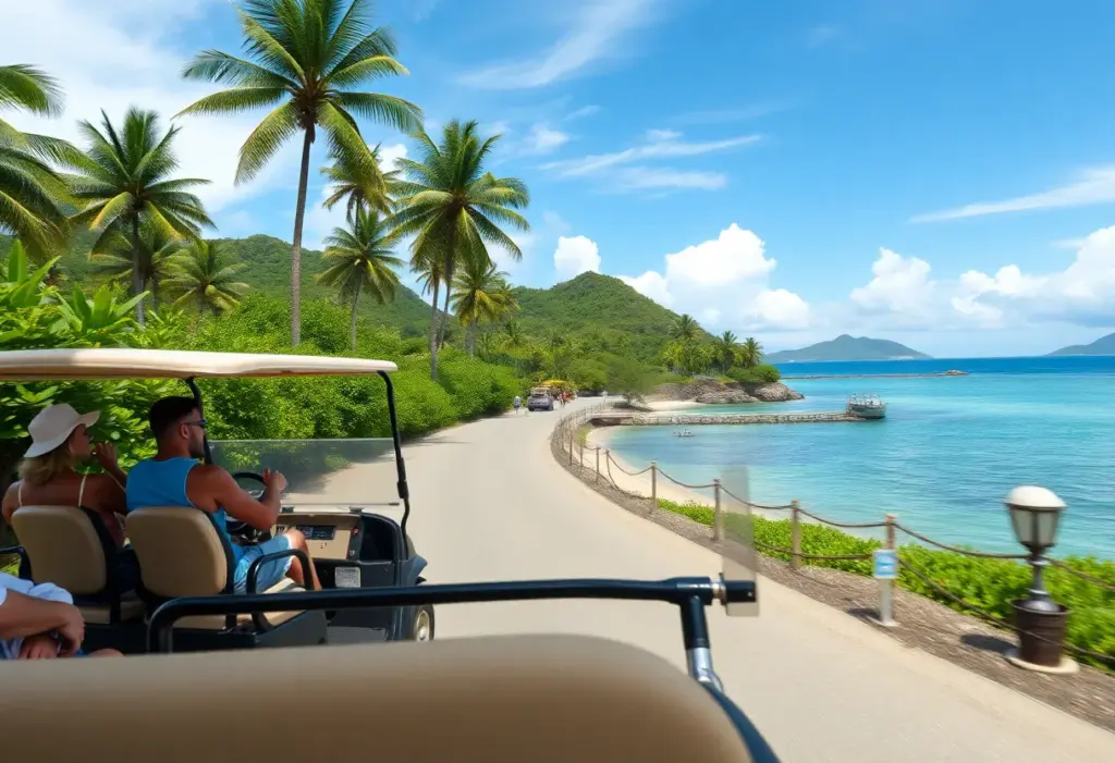 Tourists using the golf cart shuttle service on Koh Larn island