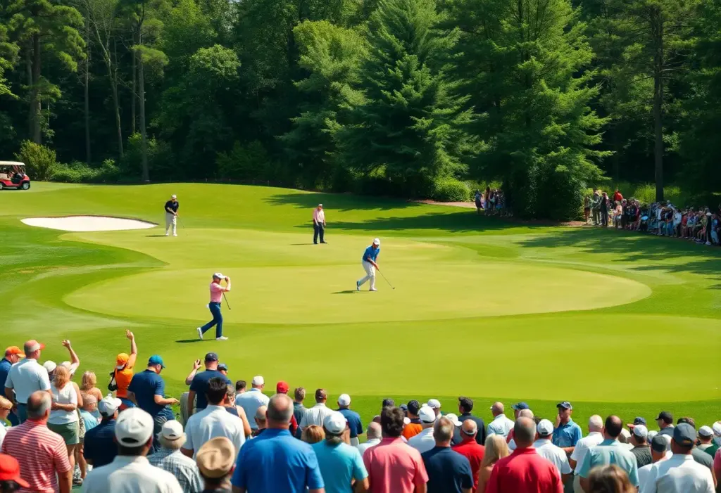A scenic view of golfers at Sharon Heights Golf Course during the LPGA Tour.