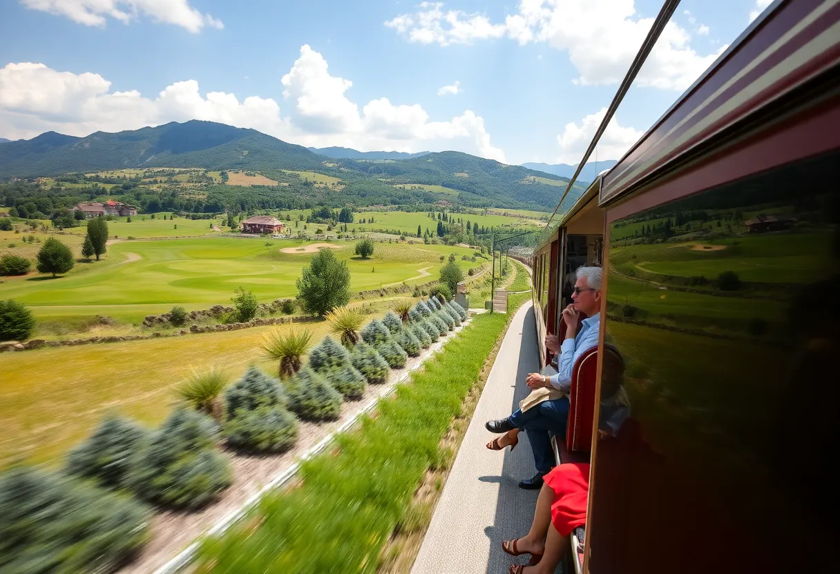 Luxurious train journey through Italian landscapes with golf focus