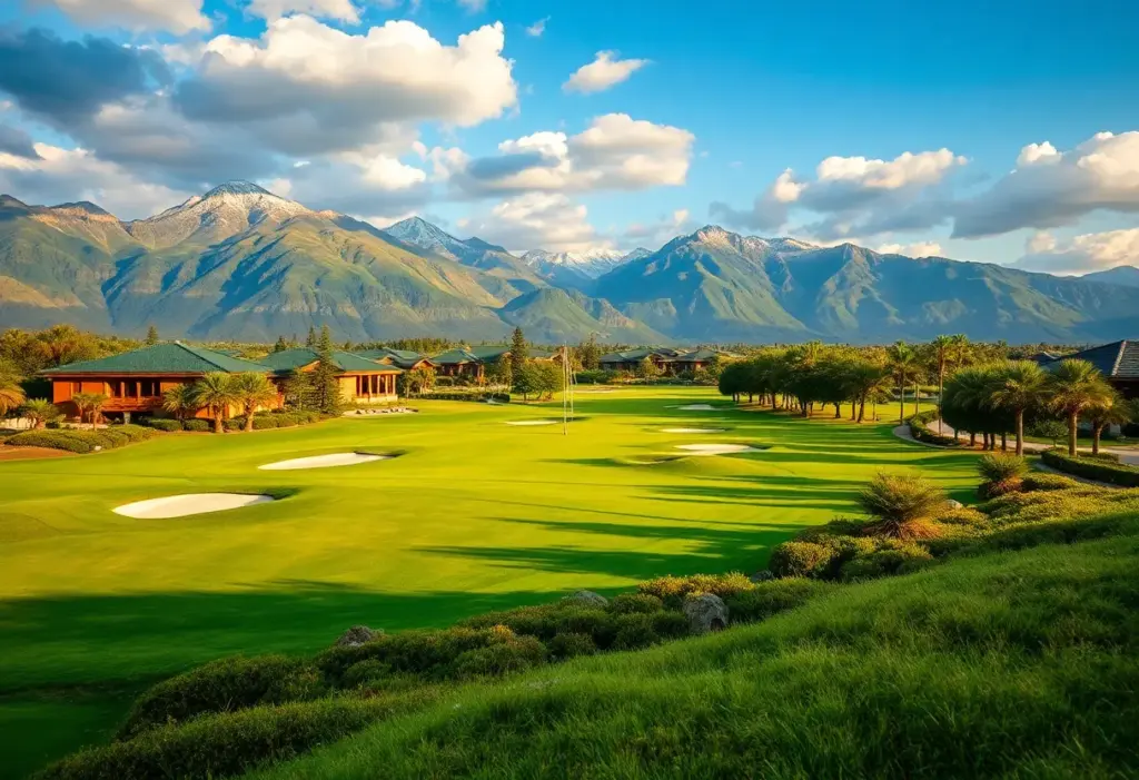 A picturesque golf course showcasing luxury amenities amidst beautiful surroundings, symbolizing golf tourism.
