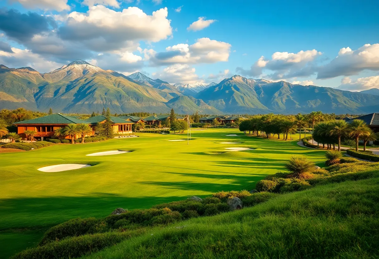 A picturesque golf course showcasing luxury amenities amidst beautiful surroundings, symbolizing golf tourism.