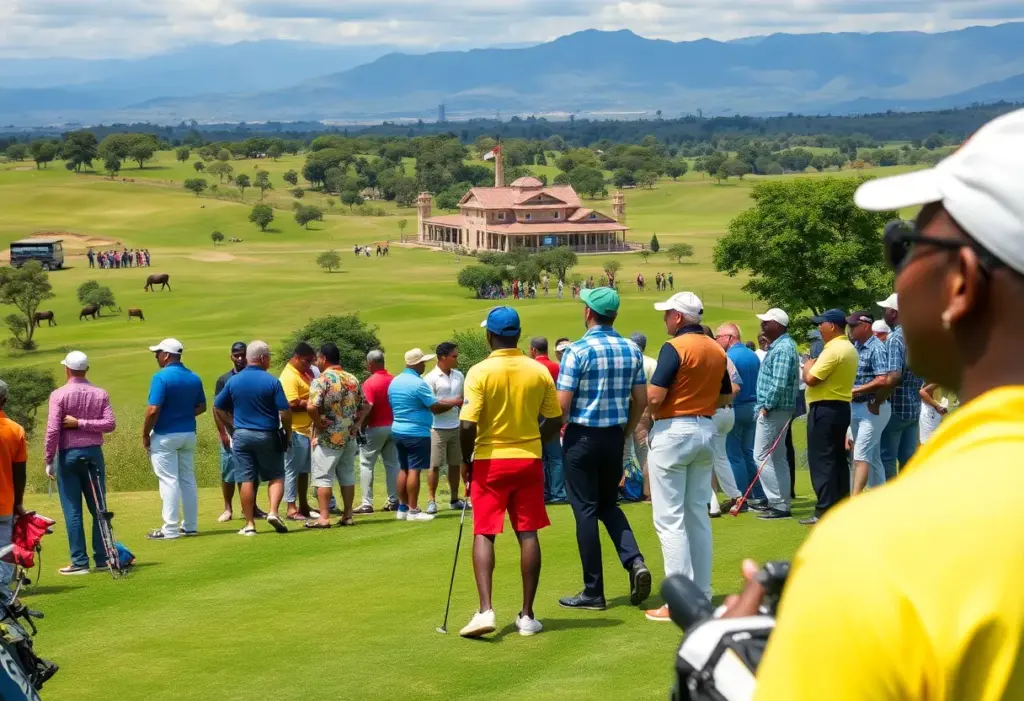 Scene from the Magical Kenya Open golf tournament showcasing the crowd and golf course.