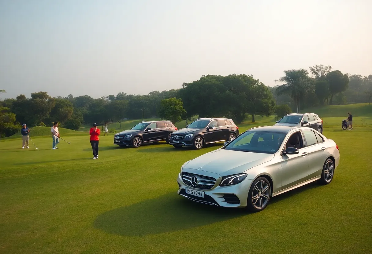 Golfers at the MercedesTrophy India National Final with luxury Mercedes-Benz.