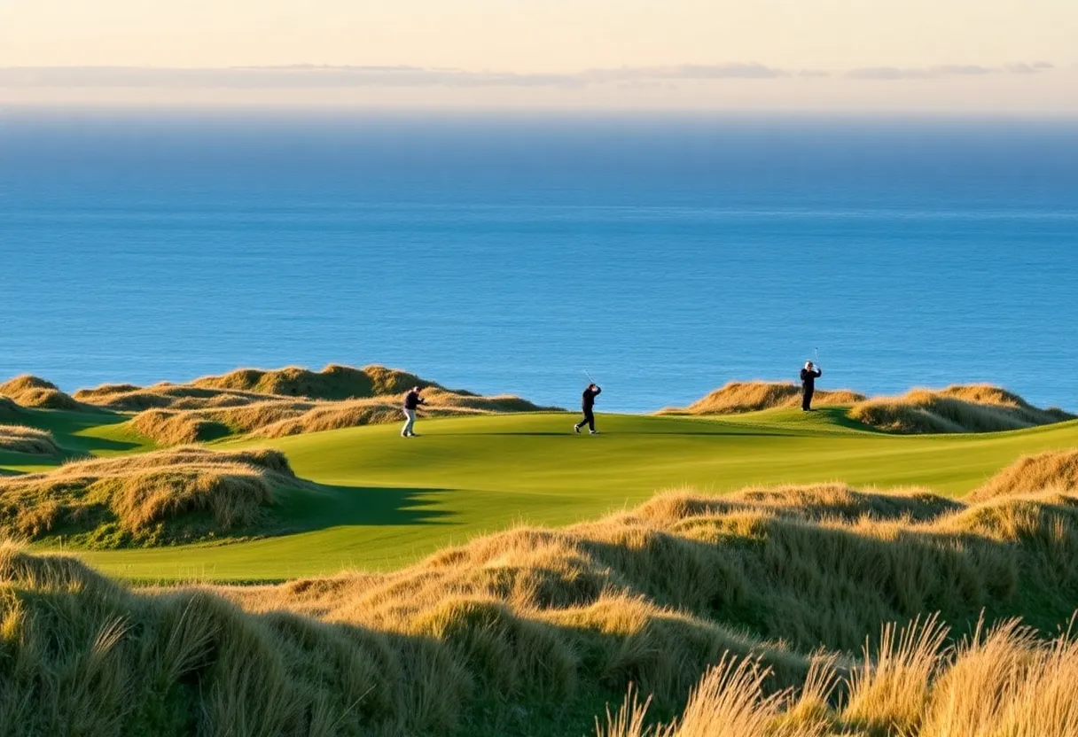 Beautiful landscape of Murcar Links Golf Course with sea views