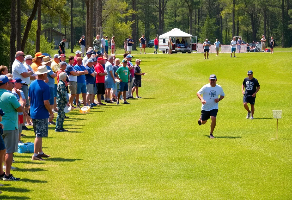 Players at the MVP Big Easy Open tournament competing on the disc golf course