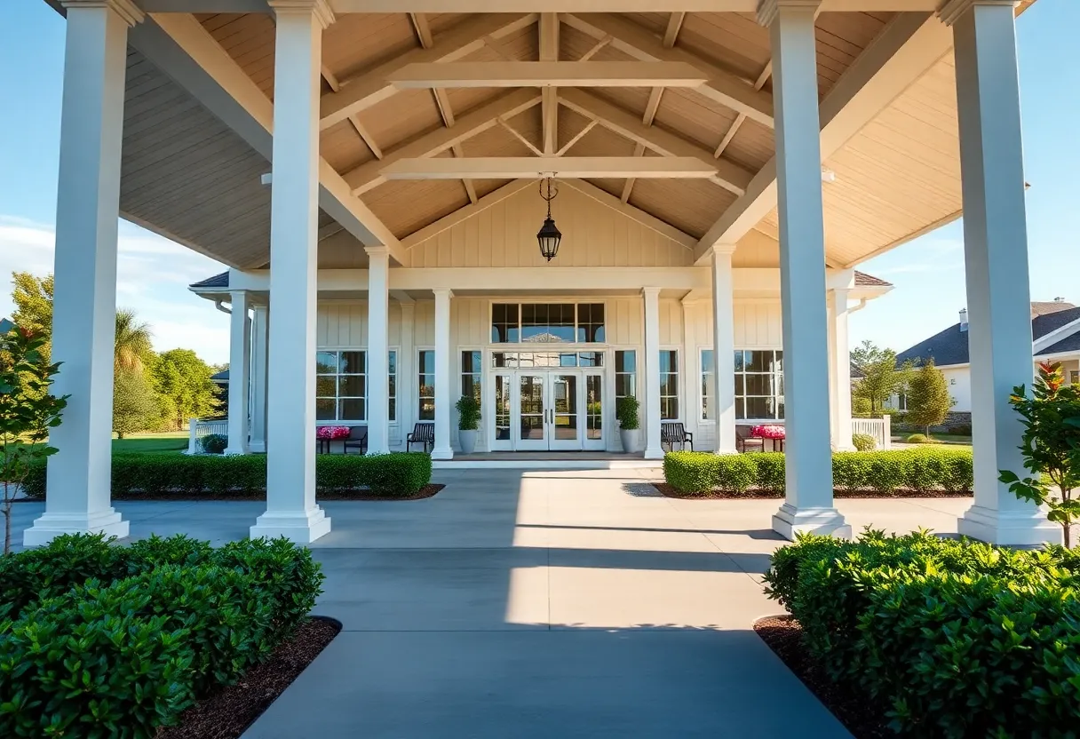 Exterior view of the new clubhouse at Oakland Hills Country Club