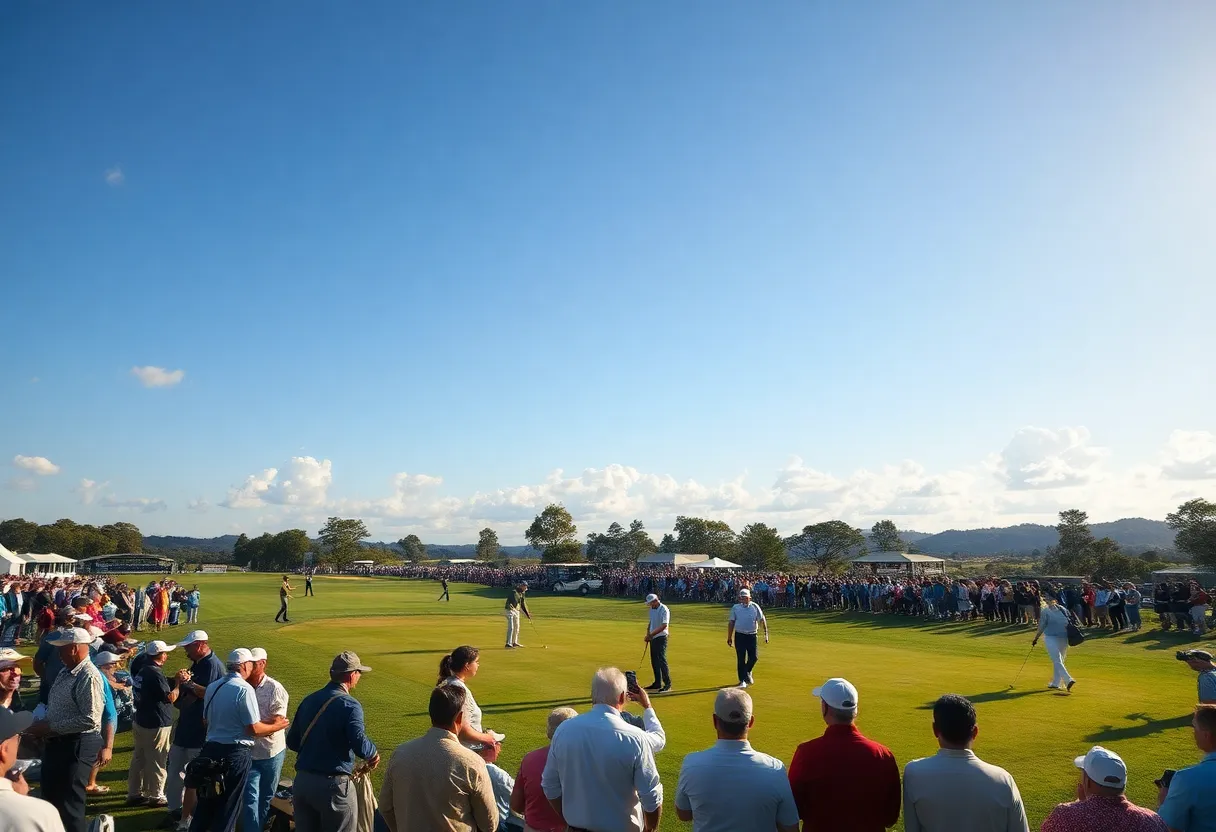 Golf tournament scene with vibrant players and spectators