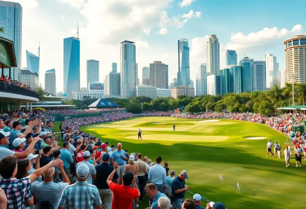 Golf fans at a PGA Tour event in a city