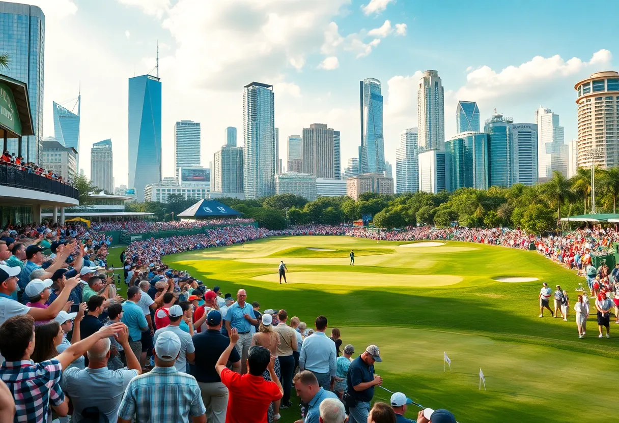 Golf fans at a PGA Tour event in a city