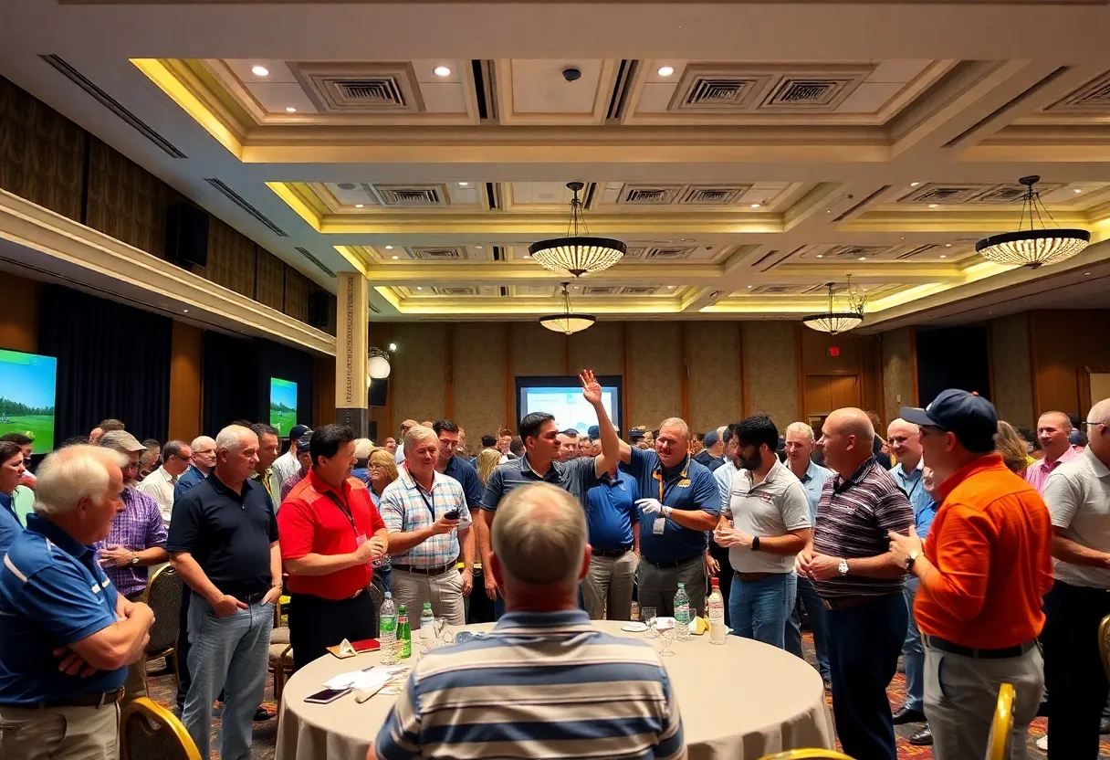 Auction event for PGTI Team Golf League with enthusiastic participants.