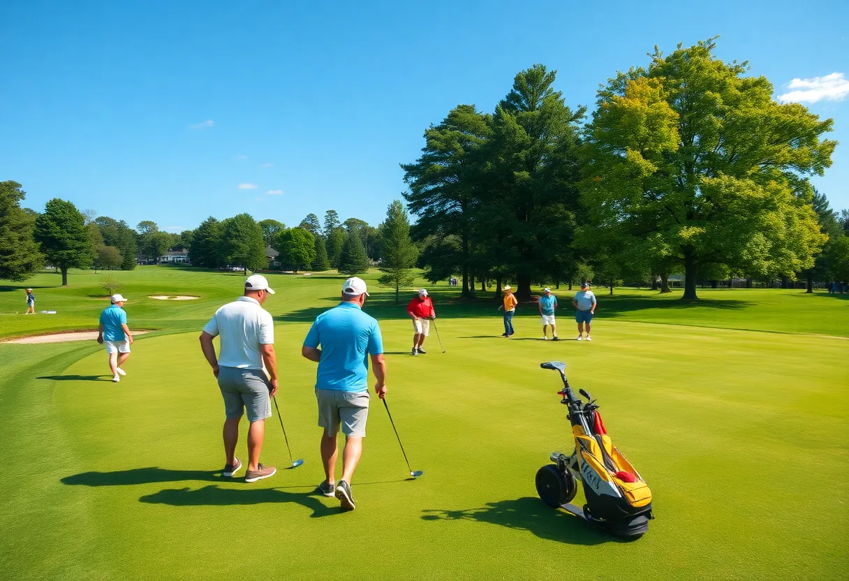 Golfers playing on a sunny day at a golf course