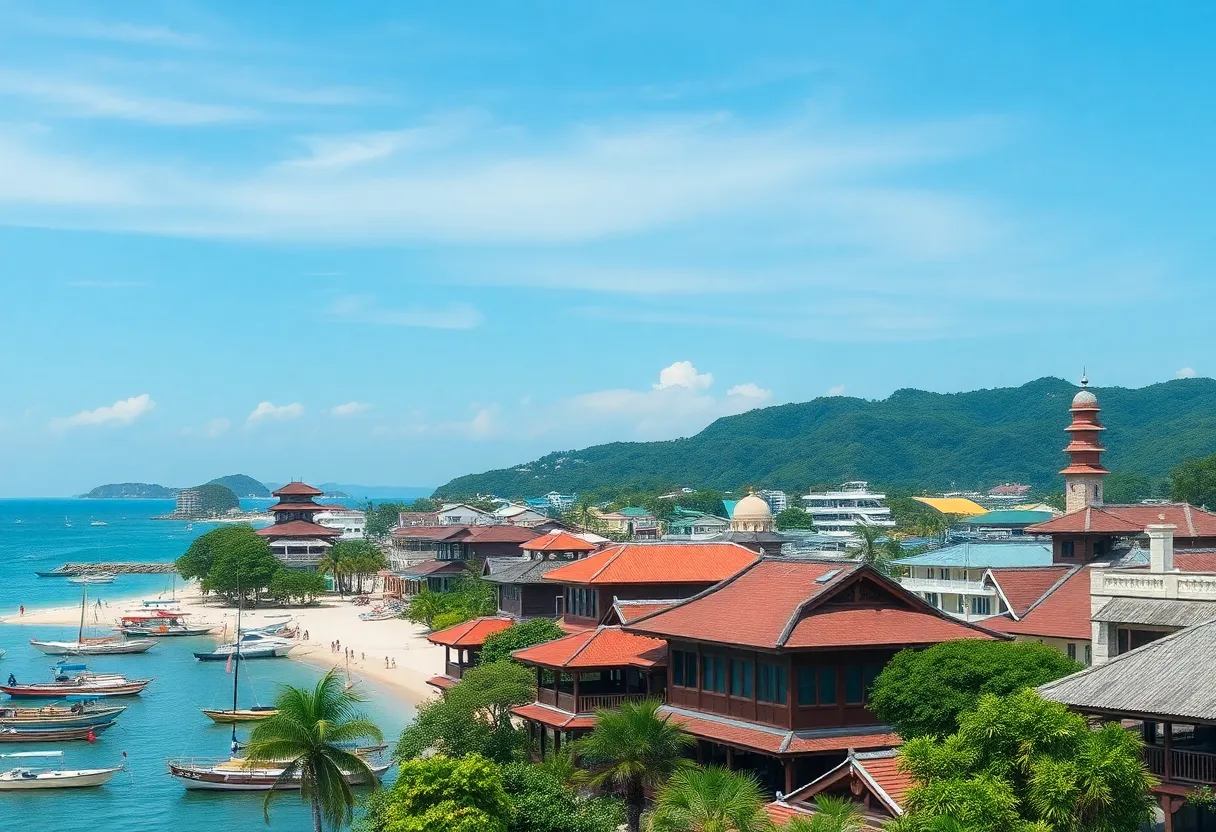 A vibrant beach scene in the Philippines highlighting cultural heritage and tourism attractions.
